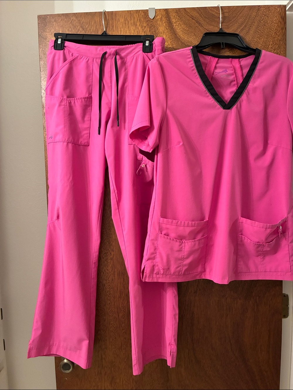 Women's V-Neck Medical Scrub Set - Hot Pink